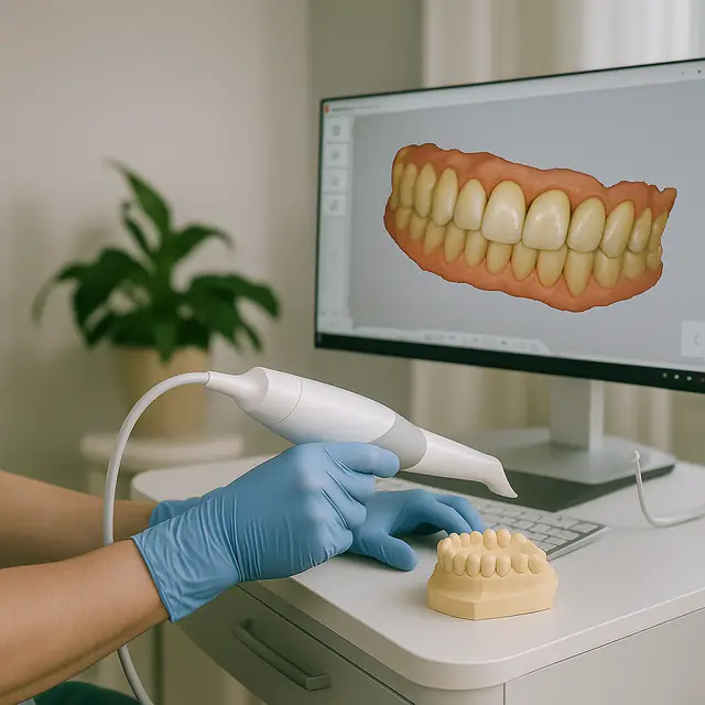 Escáner intraoral y modelo digital 3D de la arcada dental