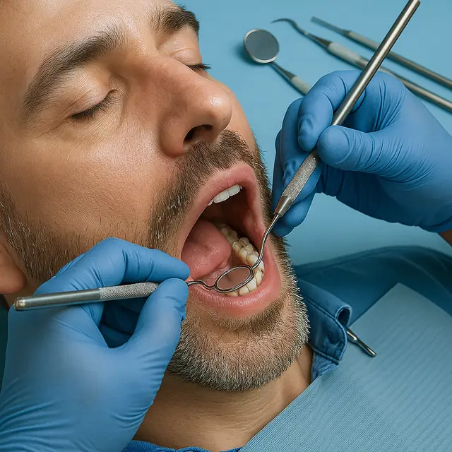 Revisión odontológica con espejo y explorador